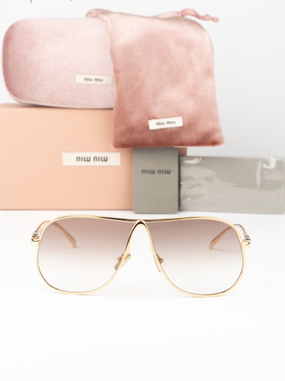 Miu Miu Men Sunglasses Gold Brown Gradient Pilot MUA56S 5AK90L NEW AUTHENTIC